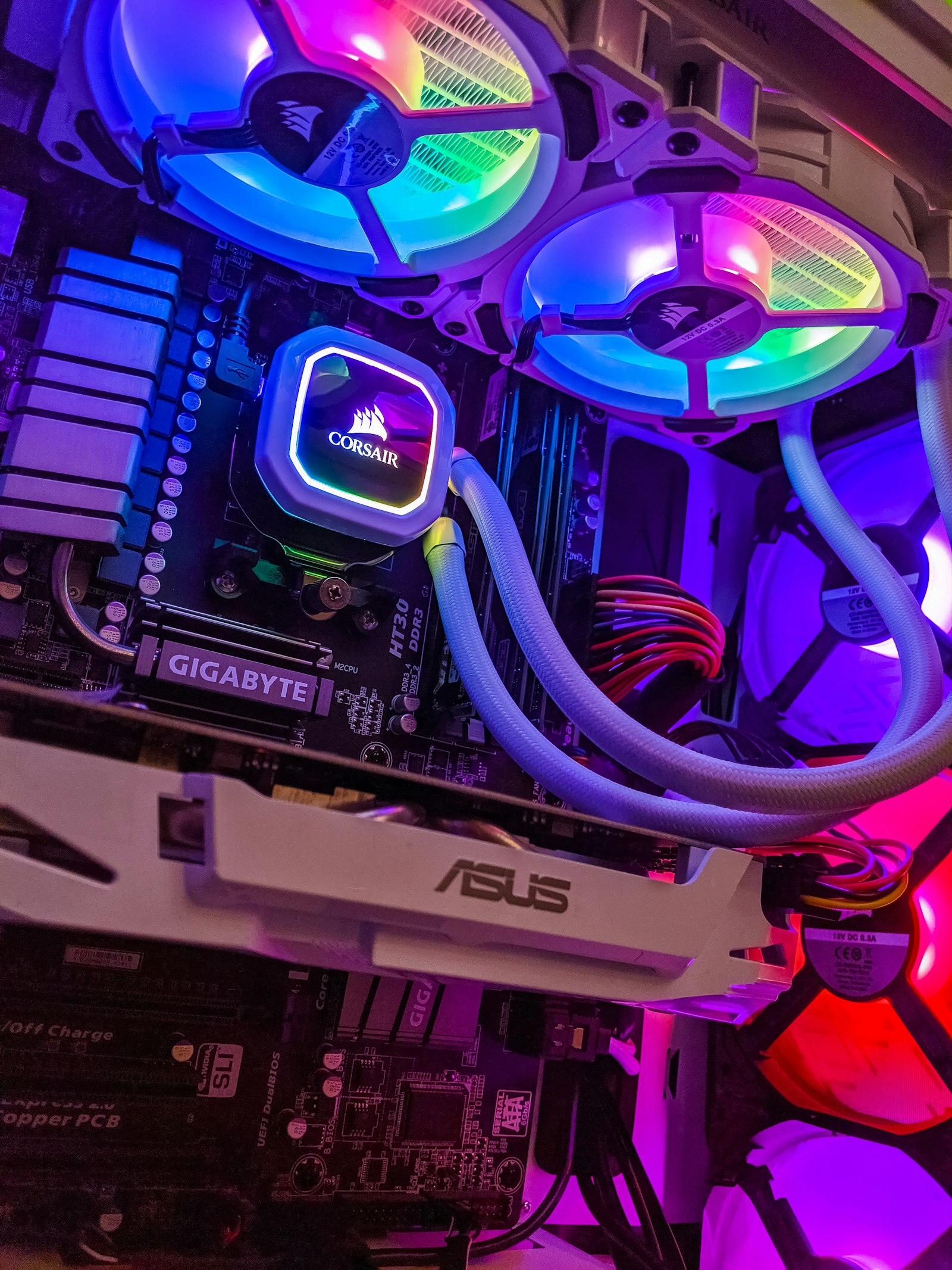 Custom PC build at Everything Electronic LLC — interior of a gaming PC with RGB cooling